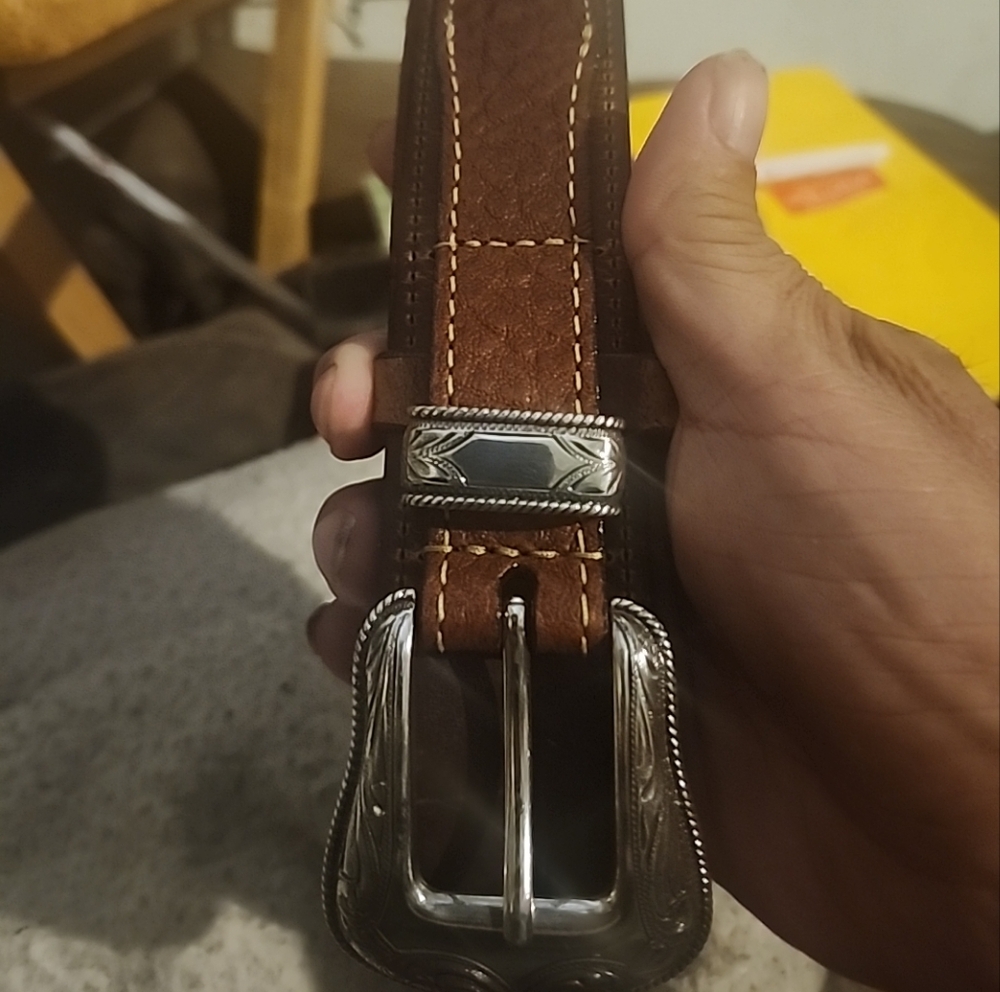 Brown Leather Men's Belt bison vintage made on usa very thick 100+ retail size48